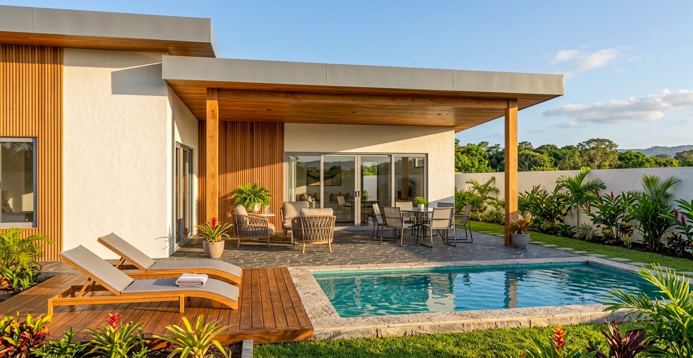 Exterior · Covered terrace and pool
