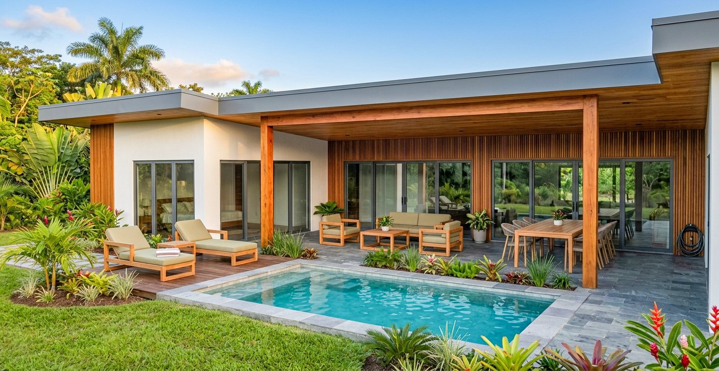 Exterior · Covered terrace and pool